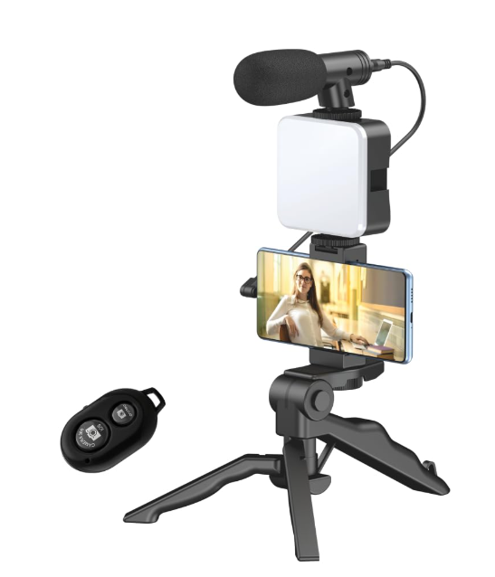 Tygot Vlogging Kit 6 in 1 with tripod microphone and LED light for YouTube setup gadgets