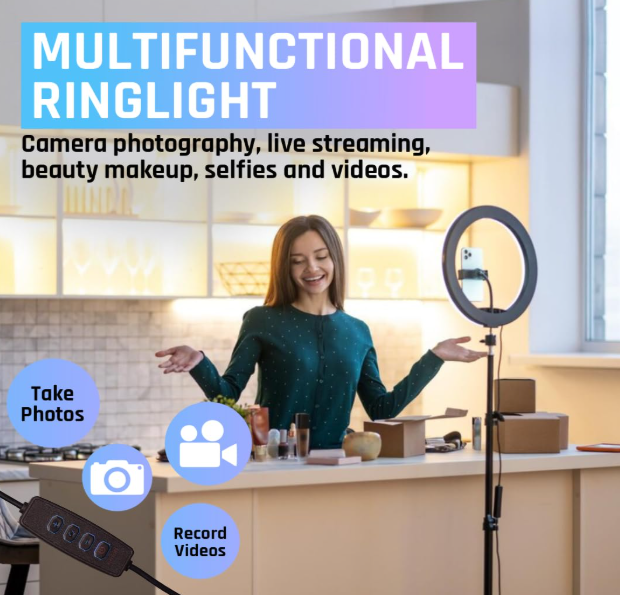 Tygot 10 inches LED ring light with tripod stand for YouTube setup gadgets and video shooting