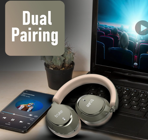 Truke Aura Bass V2 over ear headphone with 50 hours battery life and 40mm titanium drivers in Forest Green color