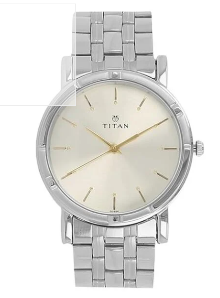 Titan watches for men silver dial stainless steel wristwatch