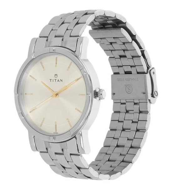 Titan watches for men silver dial stainless steel wristwatch
