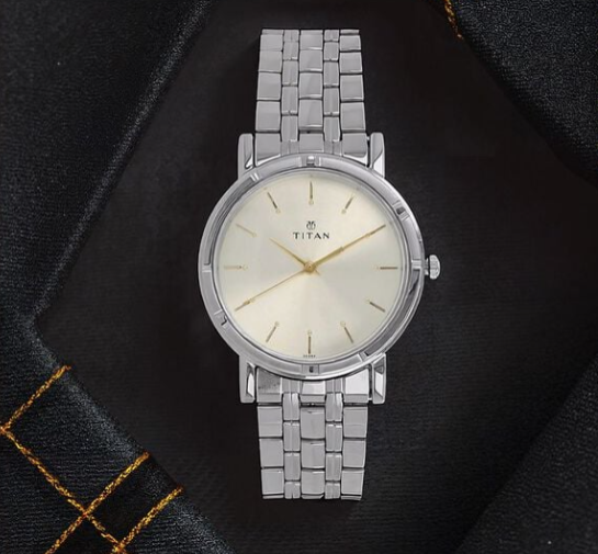 Titan watches for men silver dial stainless steel wristwatch