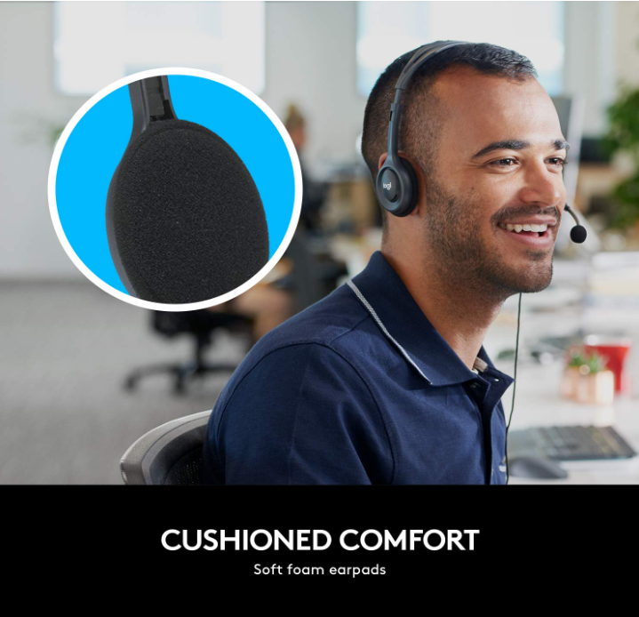 Logitech H111 Headphones with Mic Black Wired On-Ear Stereo Headset