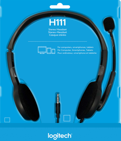 Logitech H111 Headphones with Mic Black Wired On-Ear Stereo Headset