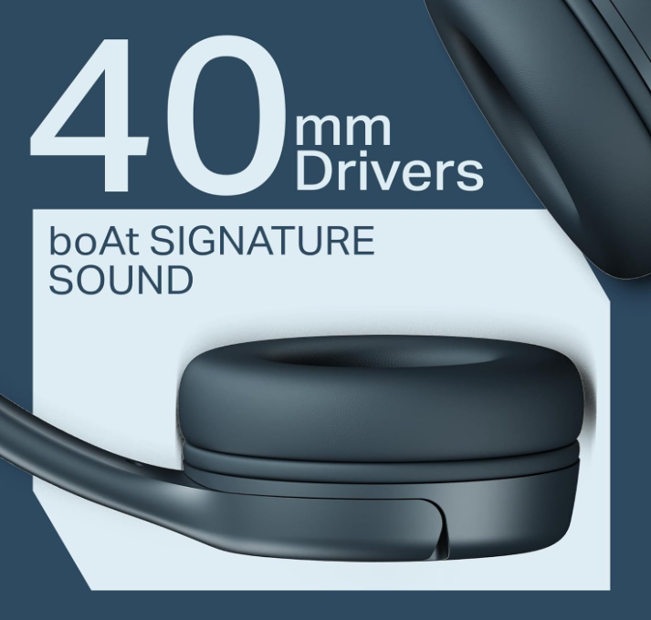 Boat Wireless Headphone Boat Rockerz 411 Bold Blue with 40mm drivers, 40-hour battery life, ENx technology, Bluetooth over-ear headphones with microphone.