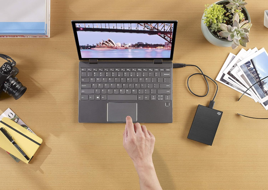 seagate one touch 5TB portable external hard drive in block with sleek brushes metal finish