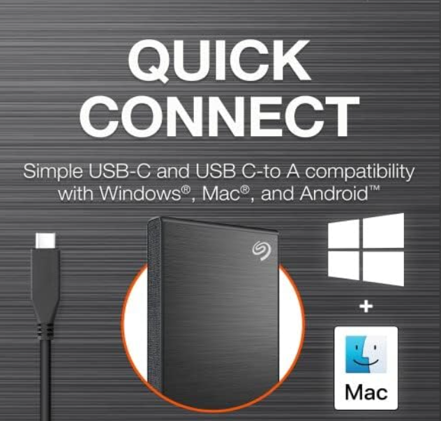 seagate HDD one touch 5TB portable external hard drive in block with sleek brushes metal finish